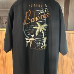 Tommy Bahama Men’s L Silk Embroidered Cafe Paradise Black Button Up Shirt 