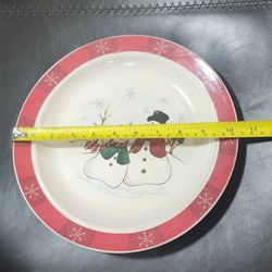 Set Of 8 Royal Seasons Christmas Snowman Stoneware Dinner Plates Holiday