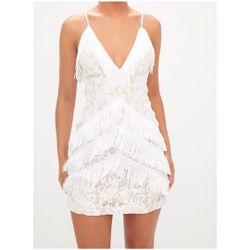 White strappy lace cheap tassel detail bodycon dress