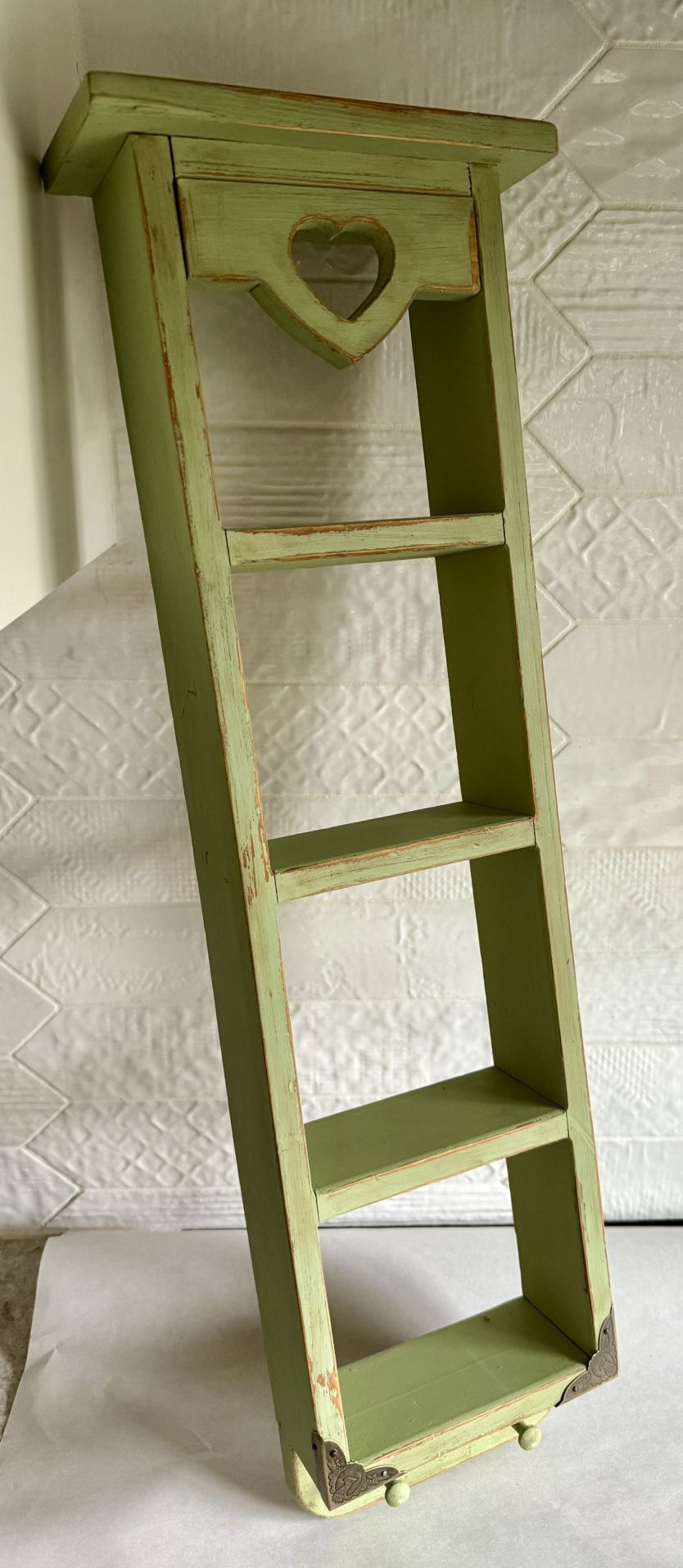 Vintage Upcycled Rustic Green Farmhouse Style 3 Rung Ladder/Shelf