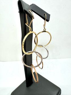 14K Tri Yellow Red Rose White Gold 3 Hoop Dangle Drop Earrings - 2.81G WMP020072