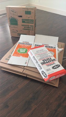 Moving boxes and wrapping paper