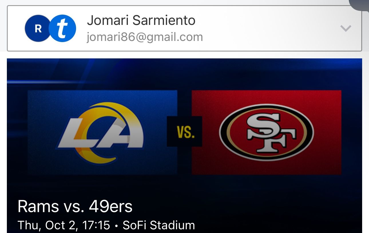 2 rams Vs 49ers Tickets TNF Thursday night Football