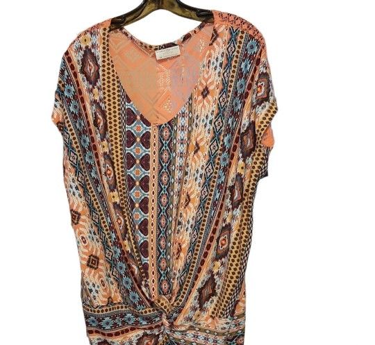 Bobbie Brooks Ladies Womens Boho Blouse Top Multicolor Sz 3XL Short Sleeve