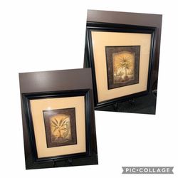 SET OF 2 BLACK WOODEN FRAMED ISLAND HIDEAWAY MATTED WALL ART WALL DECOR PICS
