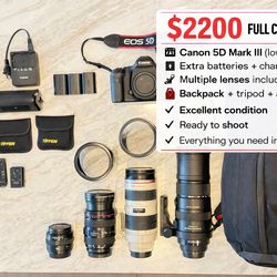 Canon 5D Mark III Camera Kit + Lenses (24-70, 70-200, 150-500, 50mm)