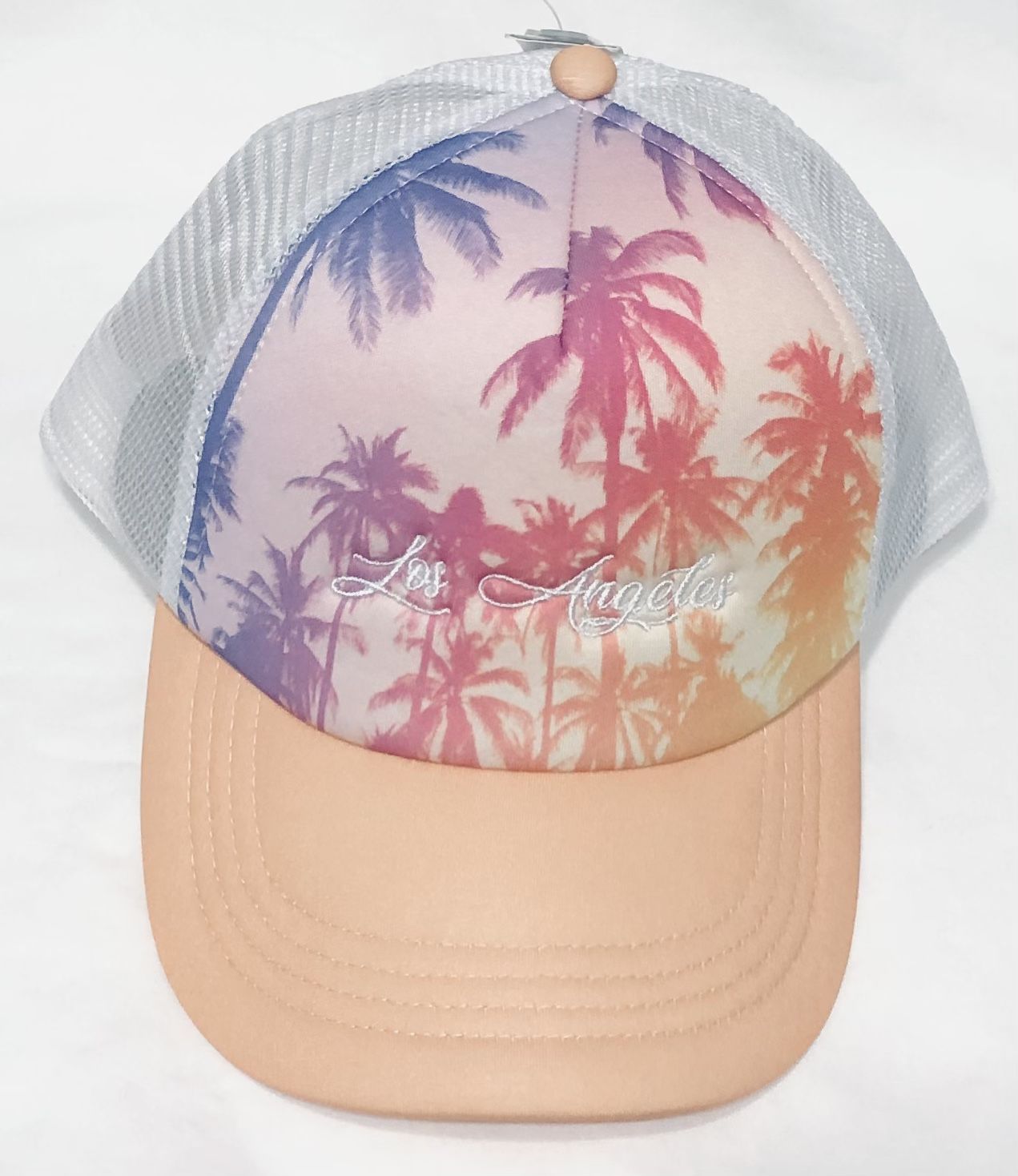 Los Angeles Trucker Hat Palm Tree graphic pink. One size.