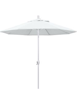 California Umbrella 9' Round Aluminum Market Umbrella, Crank Lift, Push Button Tilt, White Pole, White Olefin