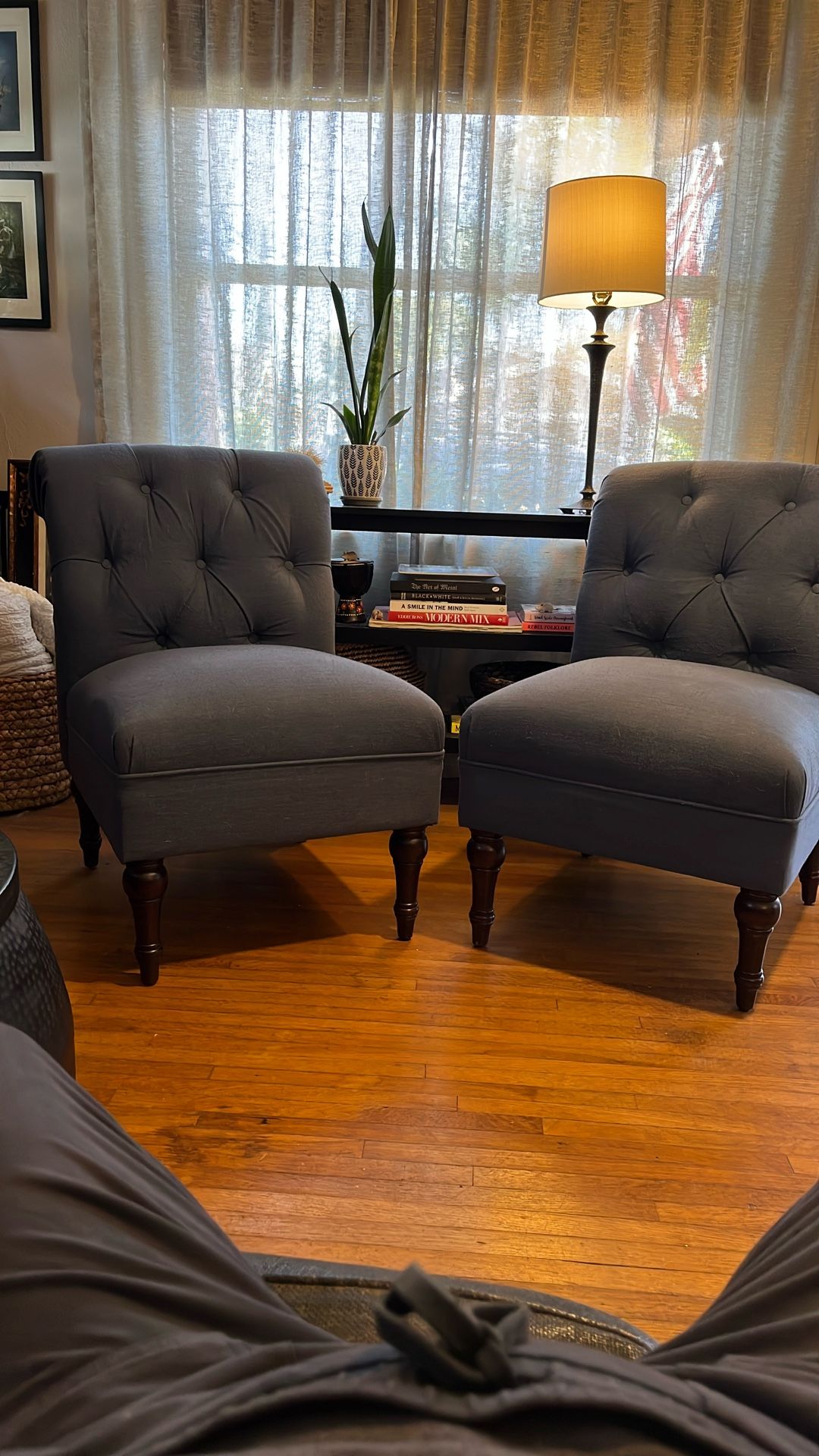 Pair Of Comfy Armless Chairs
