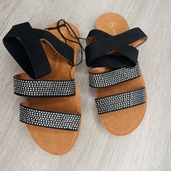 Adrienne Vittadini Girls Black Shoes With Sequins Size 3