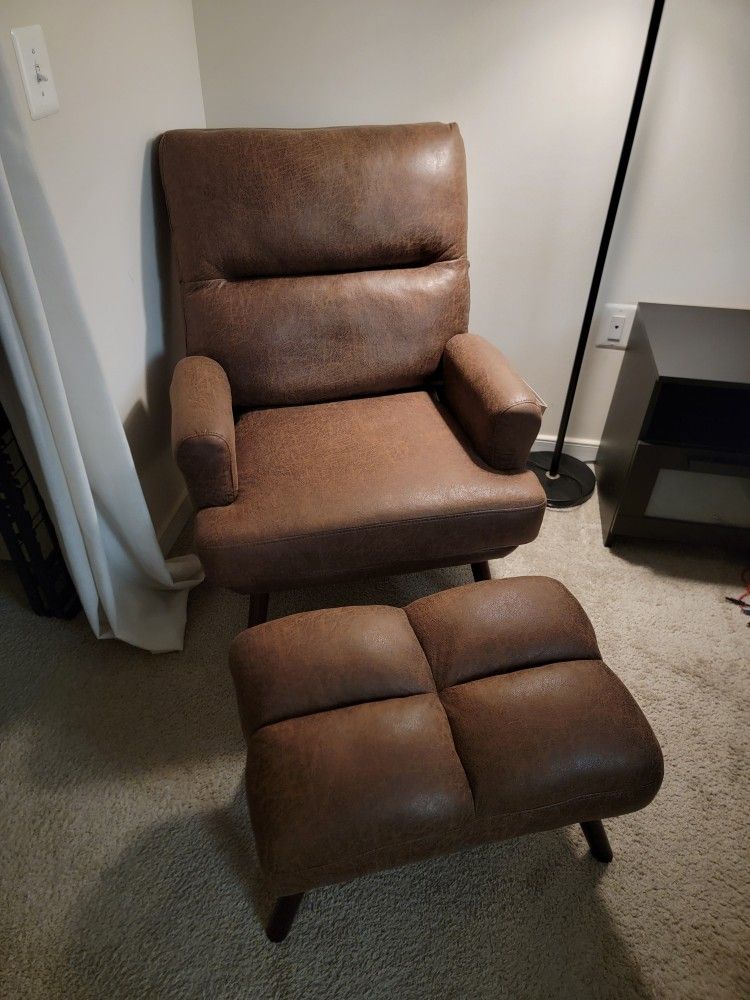 Faux Leather Chair with Ottoman 