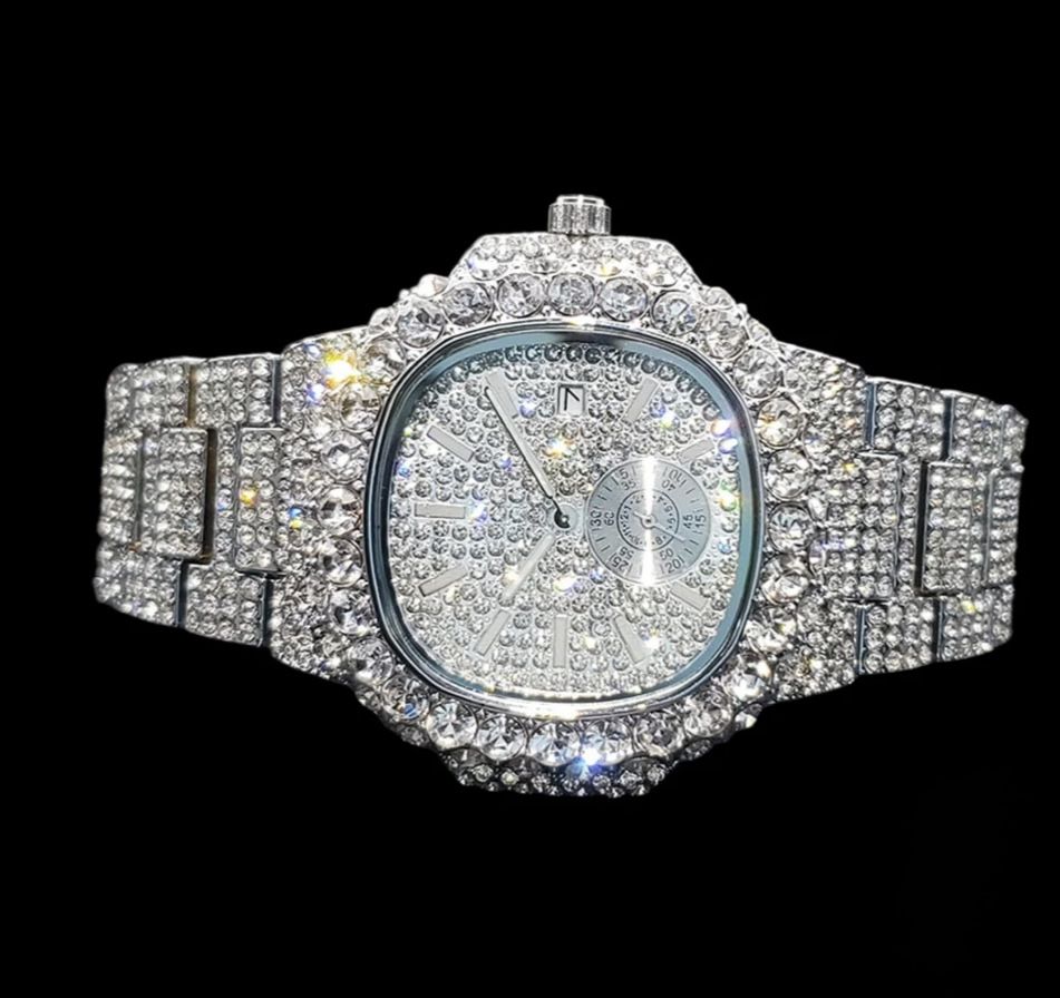 VVS Full Ice Date Iced Out Diamond Watch (silver)