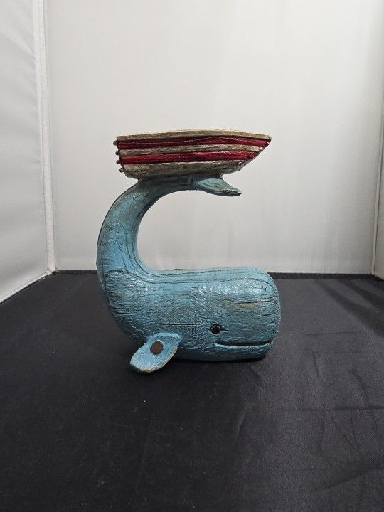 Rustic Whale with Boat Tealight Holder Coastal Nautical Decor 6" (UH)