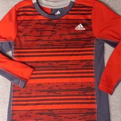 Youth Size 5 Small Adidas Long Sleeve Shirt Red Gray 