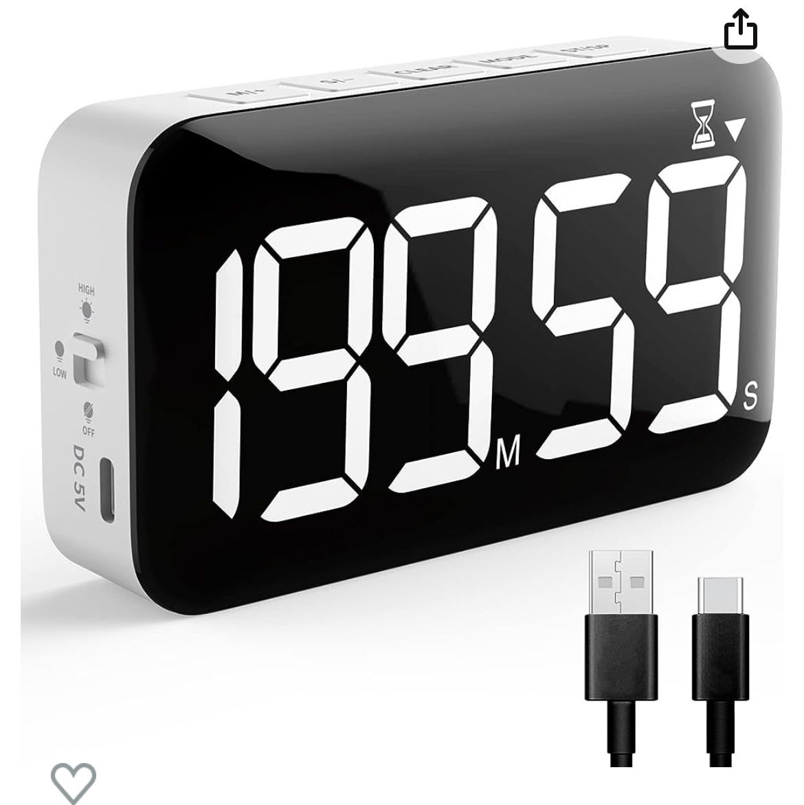 DOOMAY Rechargeable Digital Kitchen Timer - Large LED Magnetic Timer Sound Activated, Brightness and Volume Adjustable, Ideal for Cooking, Classroom,