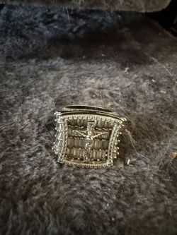 Sterling Steel With Baguettes Jesus On The Cross Ring Size 6