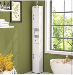 Tall Slim Bathroom Storage Cabinet with Toilet Paper Holder