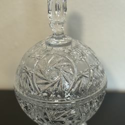 Cut to Clear Crystal Bohemian Candy Dish Covered Compote Pedestal Bowl 10.5 tall