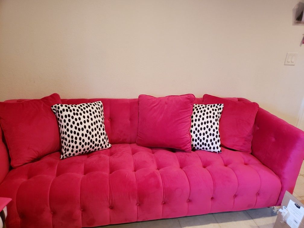 TOV Hot Pink Velvet Couch