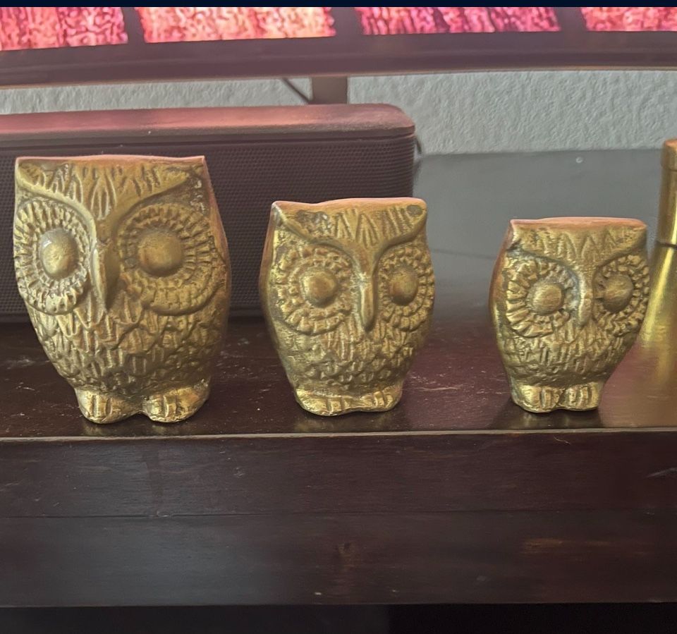 Solid Brass Owl Set