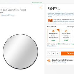 TA 24” X 24” Black Modern Round Framed