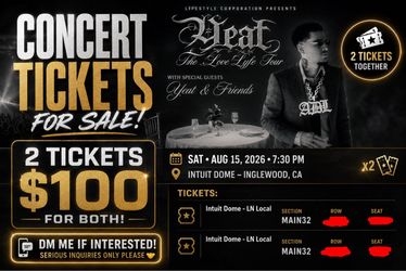2 x YEAT ( LOVE LYFE Tour ) August 15th Saturday