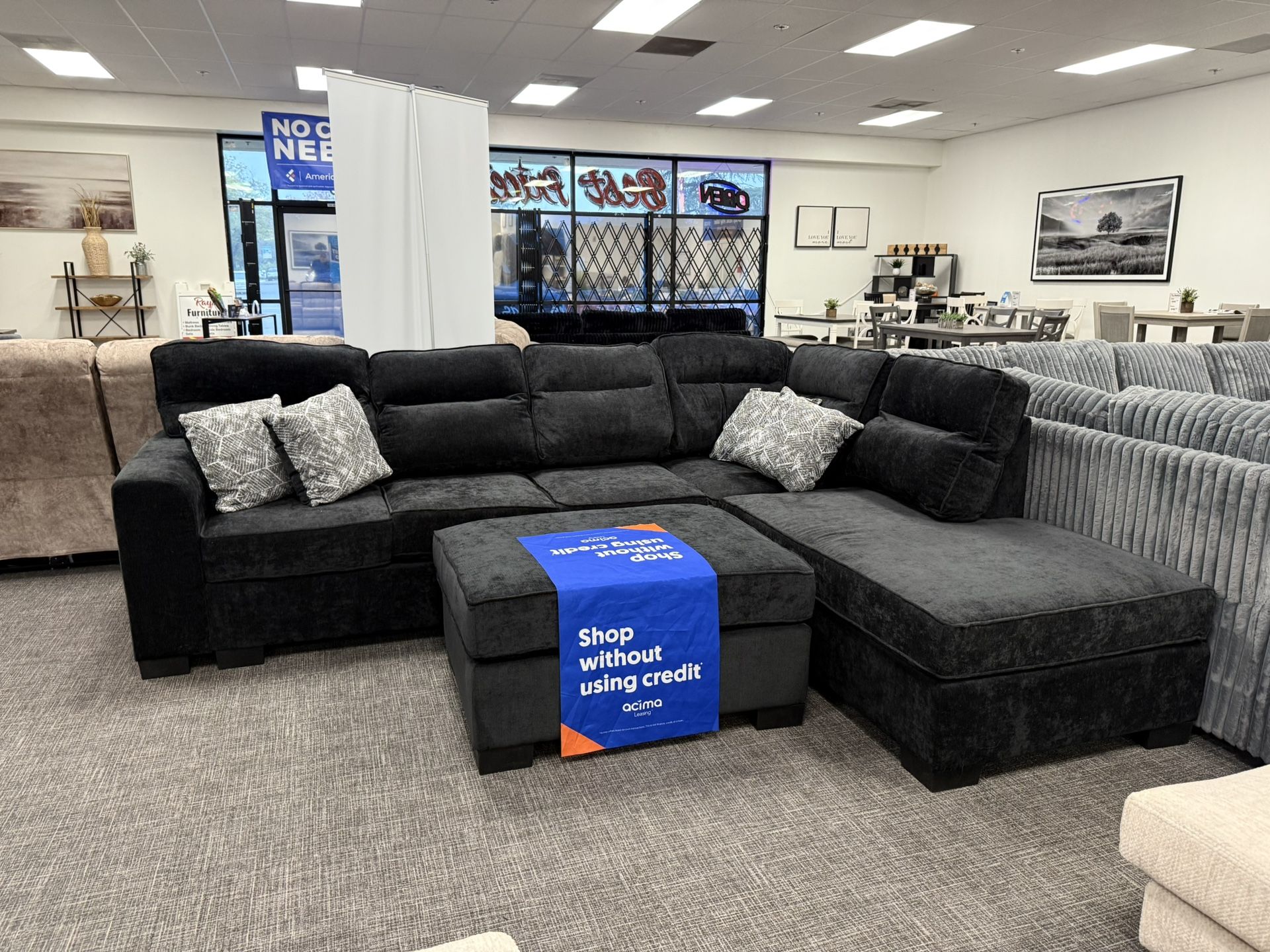 Black Sofa Sectional + Ottoman Set - Free Delivery Promo 