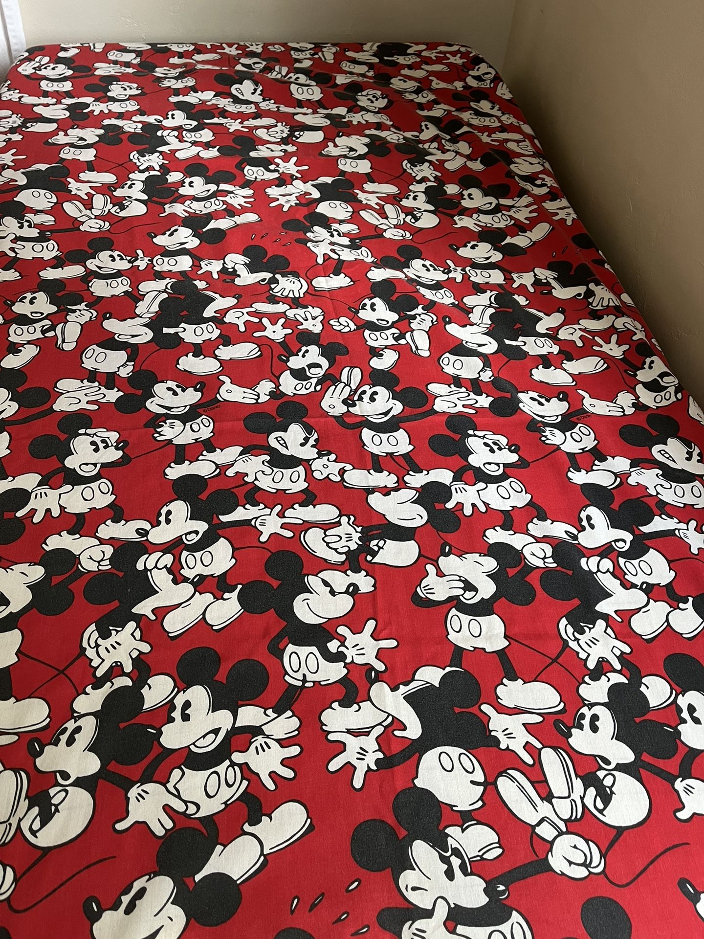 Vintage Disney Mickey Mouse Red Black & White Twin Flat Sheet Fabric
