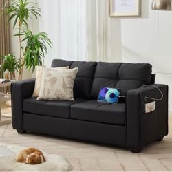 NEW TYBOATLE 65" W Linen Fabric Loveseat Sofa, Modern Tufted Comfy Office Small Couch w/USB