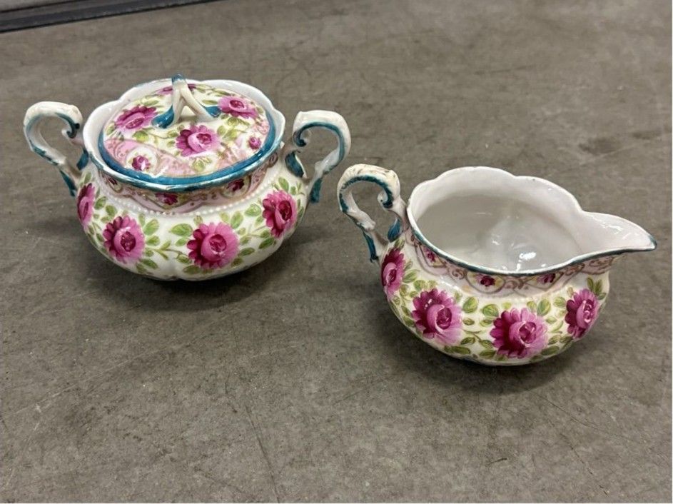 Vintage Style Floral Creamer And Sugar Bowl Unsigned