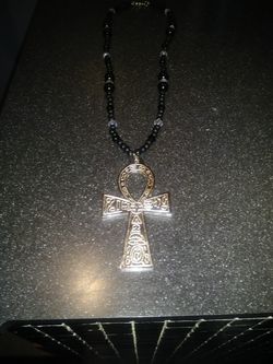 Clear Black and Silver Ankh Necklace Medallion
