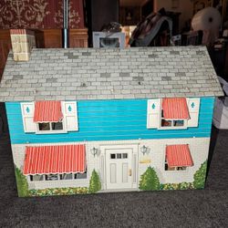 1950s Marx Tin Doll House With 22 Pieces Of Furniture And Awning No Rust Perfect Condition 