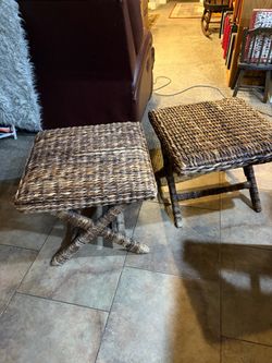 POTTERY BARN Woven Seagrass Side Tables Set of 2