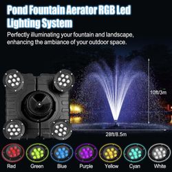 Pond Fountain Aerator with Lights RGB LED, 1HP 750W Floating Pond Fountain for Outdoor, 110V 15000 GPH Aerators Fountains Pump for Lake Garden Yard wi