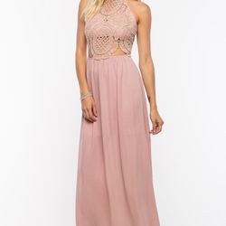 Blush Pink Crochet Lace Maxi Dress