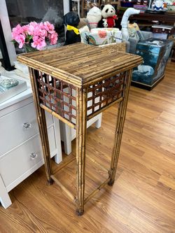 Vintage Bamboo Side table plant stand 14” wide x 34” tall