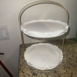 bow Ribbon double tier vanity tray White 