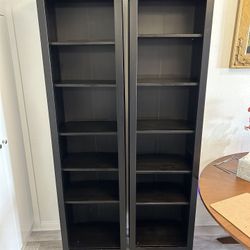 Two Matching Dark Wood Bookshelves Storage 