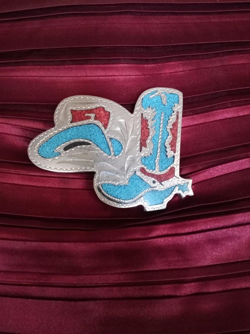 Vintage Turquoise Inlay Belt Buckle