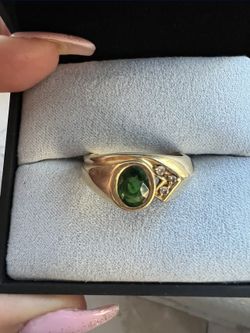 14k Solid Gold Ring With Emerald And Diamonds