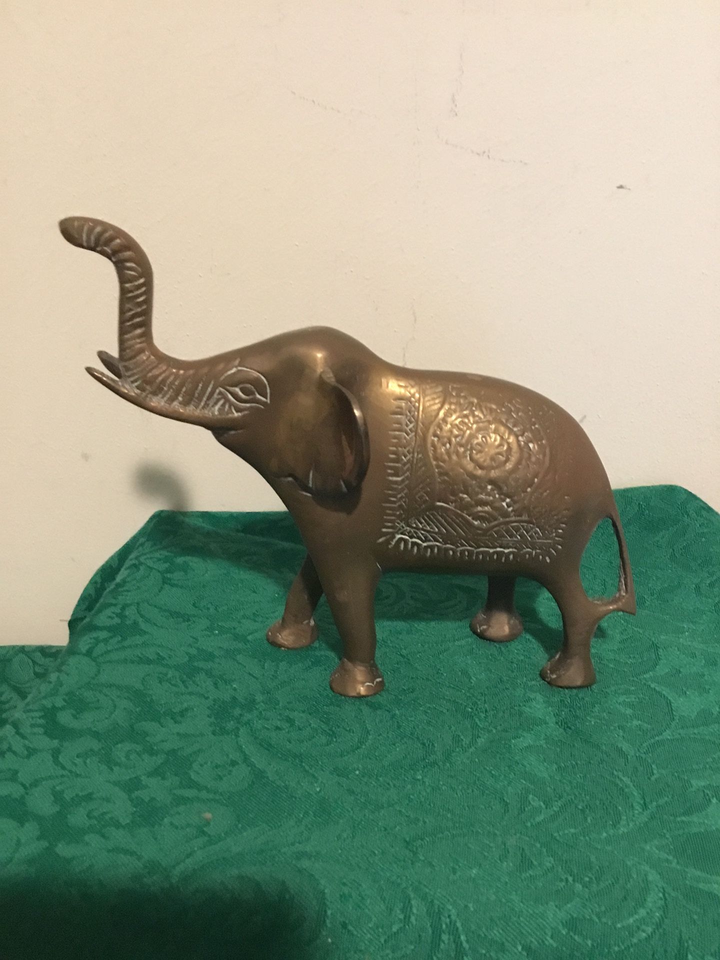 Vintage brass elephant figurine with trunk up embossed 6 inches good luck India
