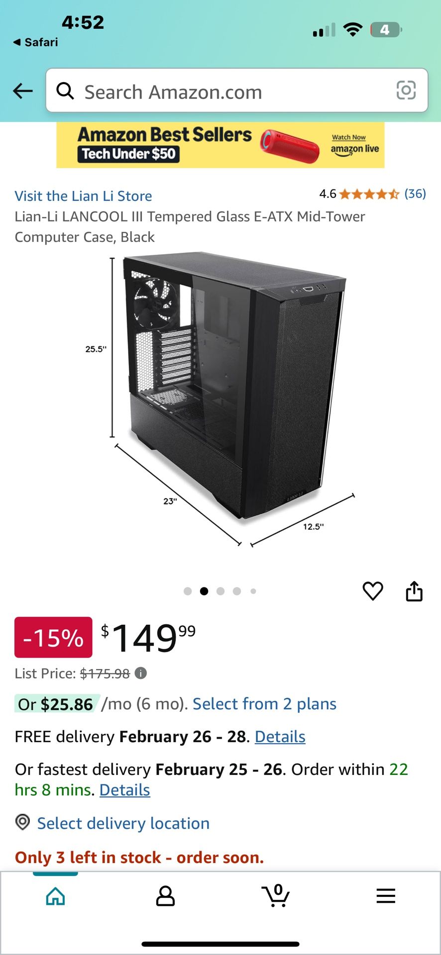 Lian-Li LANCOOL III Tempered Glass E-ATX Mid-Tower Computer Case, Black