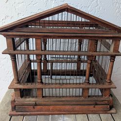 Vintage Wooden Architectural Birdcage – Rustic Farmhouse Decor