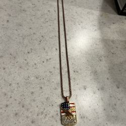 priwety American Flag Dog Tags Military Eagle Gold Necklace for Men Kids