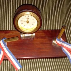 Original Wood And Steel Dual Collector Pen Holder With Factory Reflections Adjustable Clock Buult Un The Center Of This Collector Dual Pen And Clock 