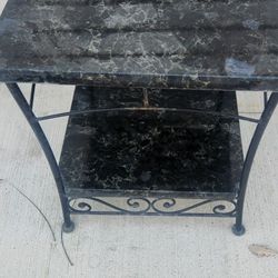 19 Wide  X 22 High  Green Granite Wrought Iron table
