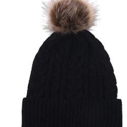 Black Thicken Windproof Fleece Winter Beanies Warm Knitted Beanie.