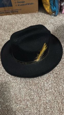 Boys Black Fedora Hat with Gold Feather