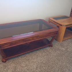 Pair Of Living Room Coffee Tables W Glass Tops