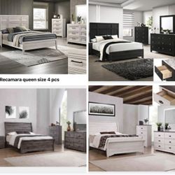 4- Pc Bedroom set Dresser,Mirror  Nightstand (1) Queen size bed frame  Not including Mattress and Box Sp